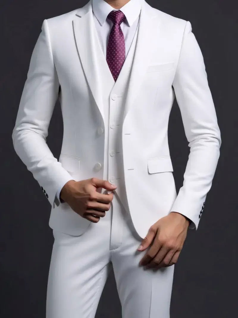 Suit (Blazer+ Vest + Trousers) Men's Fashionable Gentleman Business British Style Solid-color Banquet Host Casual Wedding Suit