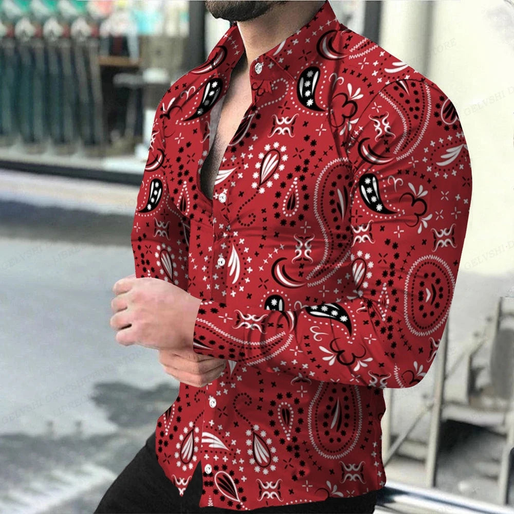 Leopard Hawaii Shirts Men Fashion Shirt Long Sleeve Blouse Lapel Beach Blouse Men Clothing Turn Over Collar Vocation Camisa Teen