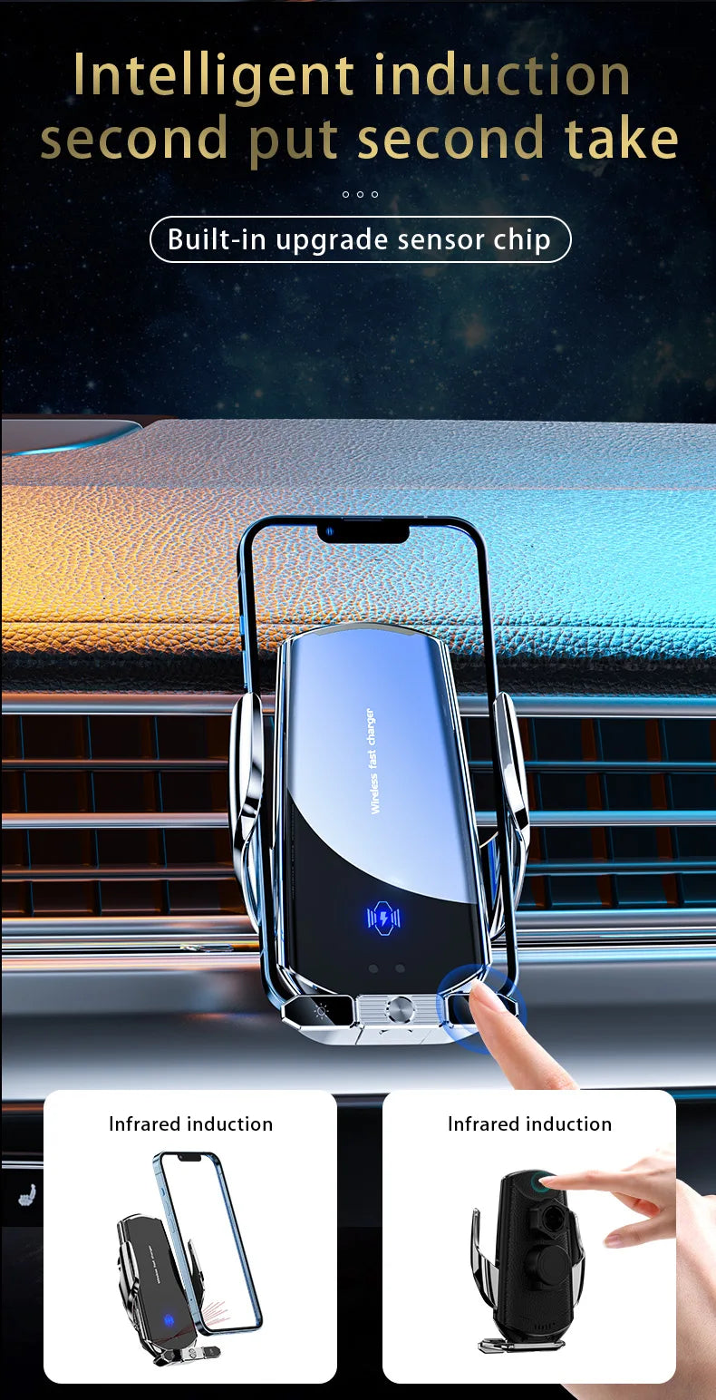 Car Phone Holder Wireless Charger For iPhone 12 13 14 15 Pro Max Sucker For Windshield Dashboard Air Vent Fast Charging Station