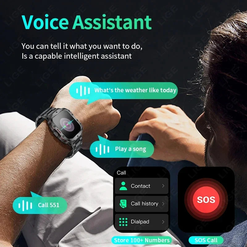 2025 Rugged Military Smart Watch Men Outdoor Watches lP68 Waterproof 2.01" Al Voice Bluetooth Call Smartwatch For Android lOS
