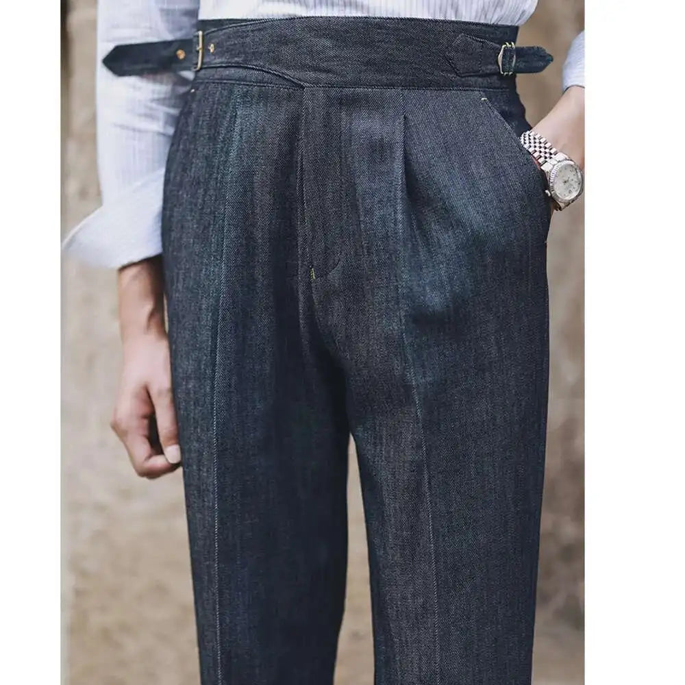 2022 Fashion Mens Dress Pant High Waist Straight Pants Men Spring  Business Versatile Belt Trouser Gentleman Paris Button Pant