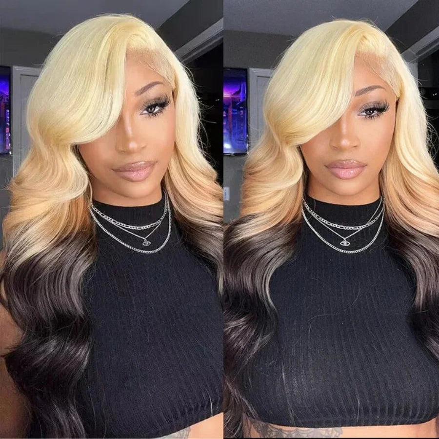 13X6 Lace Front Wig Highlight Black with Red Blonde Wig Synthetic 13x4 Lace Front Wigs Pre Plucked With Hairline Women's Wig