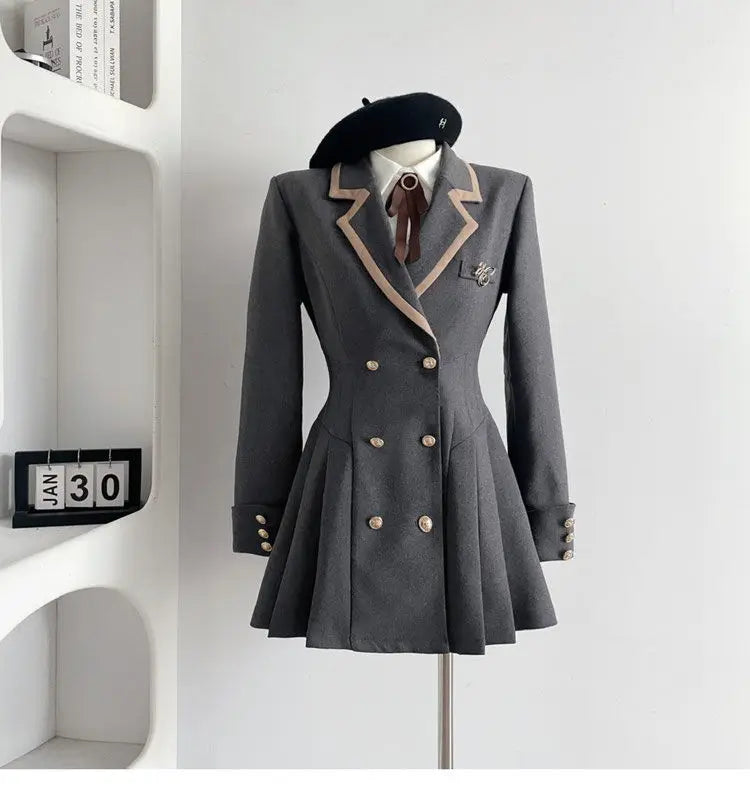 Korean Fashion Woolen Suit Dresses for Women Winter New College Style Sweet Waist up Slim High-end A-line Pleated Mini Dress