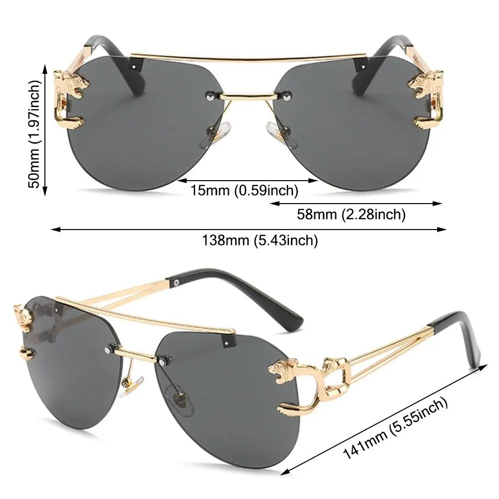 New Rimless Cheetah Decor Sunglasses Gradient UV400 Double Bridge Sun Glasses Shades for Women & Men