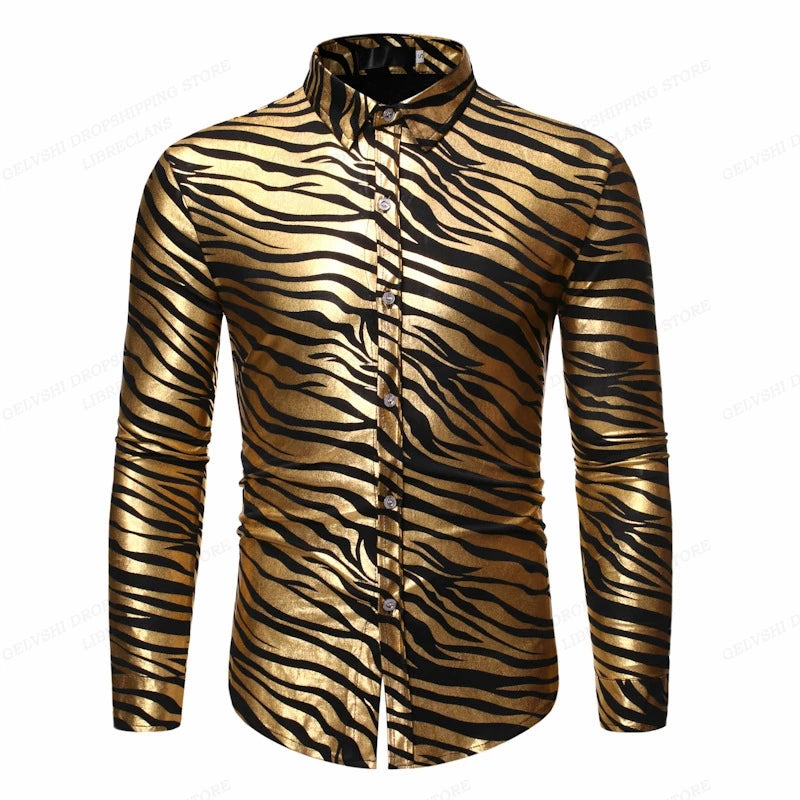 Leopard Hawaii Shirts Men Fashion Shirt Long Sleeve Blouse Lapel Beach Blouse Men Clothing Turn Over Collar Vocation Camisa Teen