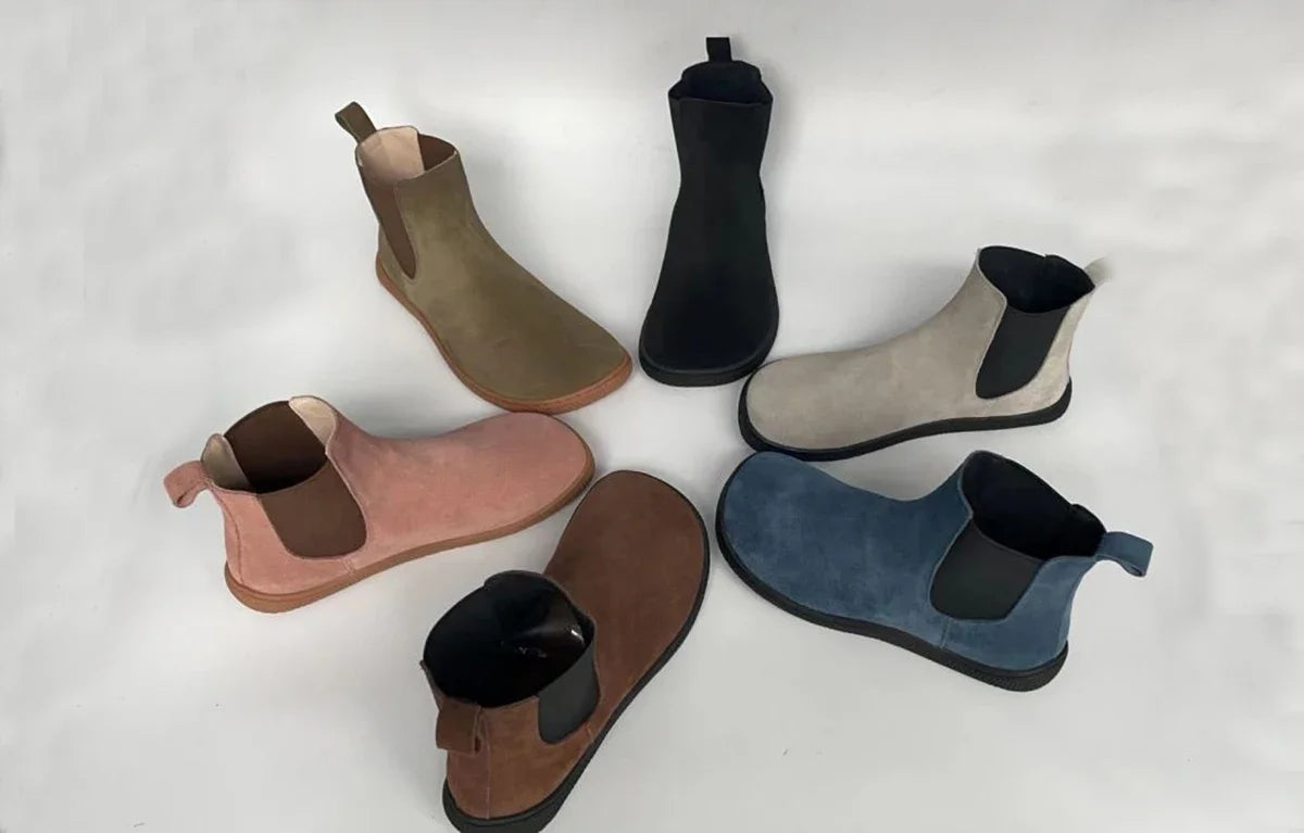 Tipsietoes Chelsea Barefoot Spring Autumn Genuine Cow Suede Waterproof Leather Boots With Leather Linning Inside For Women