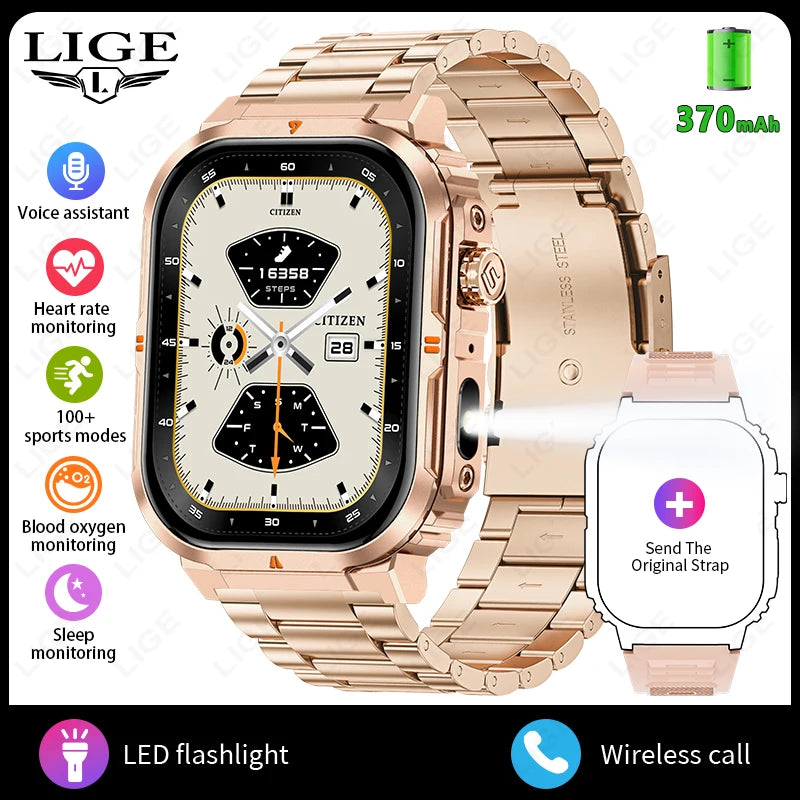 2025 New Professional Sports Smart Watch Men 2.01'' Large Screen Bluetooth Call Watches Flashlight Waterproof Outdoor Smartwatch