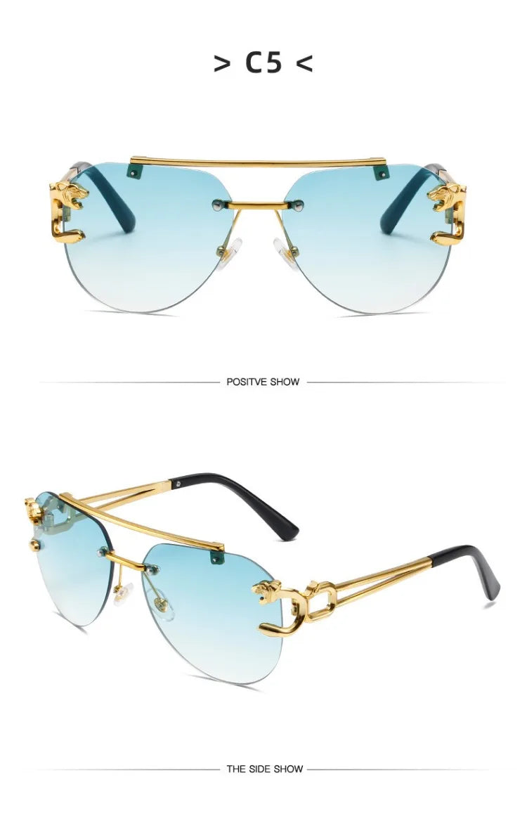 Rimless Vintage Sunglasses for Women Luxury Oversized Fashion Glasses Pilot Gradient Outdoor Shades Sun Glasses Gafas De Sol