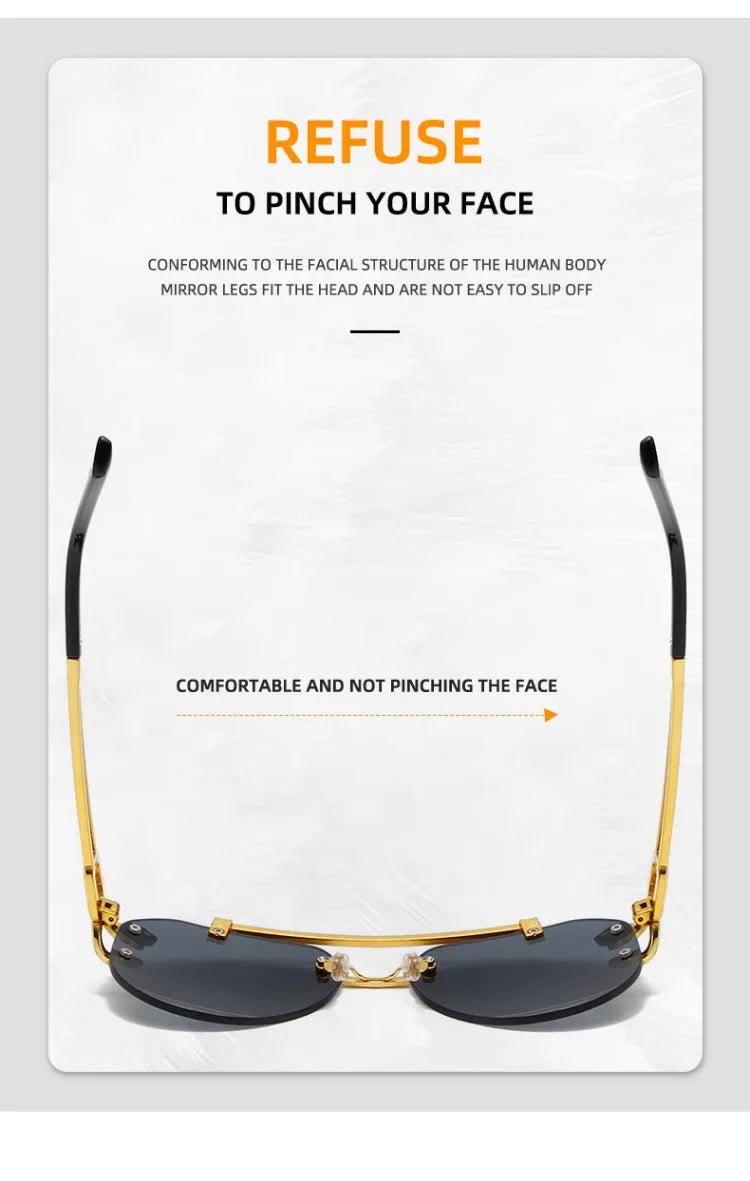 Rimless Vintage Sunglasses for Women Luxury Oversized Fashion Glasses Pilot Gradient Outdoor Shades Sun Glasses Gafas De Sol