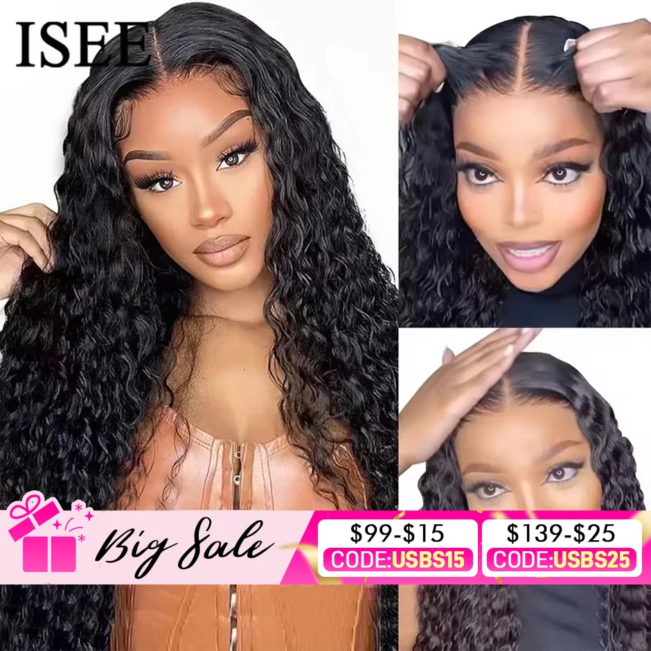 Wear Go Wig ISEE Hair Mongolian Water Wave 7x5 Glueless Preplucked Human Wigs Ready To Go Pre Cut Lace Easy Install HD Lace Wigs