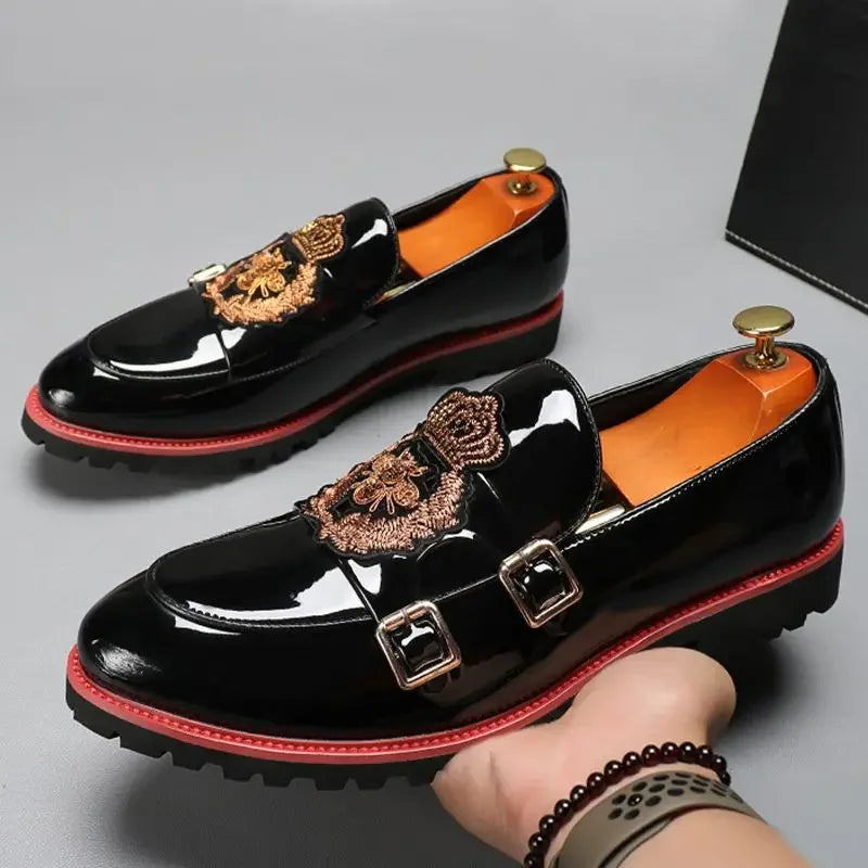 Luxury Leather Shoes for Men Fashion Embroidery Men British Style Monk Shoes High Quality Loafers Casual Business Men Shoes 2025
