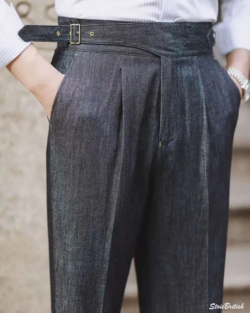 2022 Fashion Mens Dress Pant High Waist Straight Pants Men Spring  Business Versatile Belt Trouser Gentleman Paris Button Pant