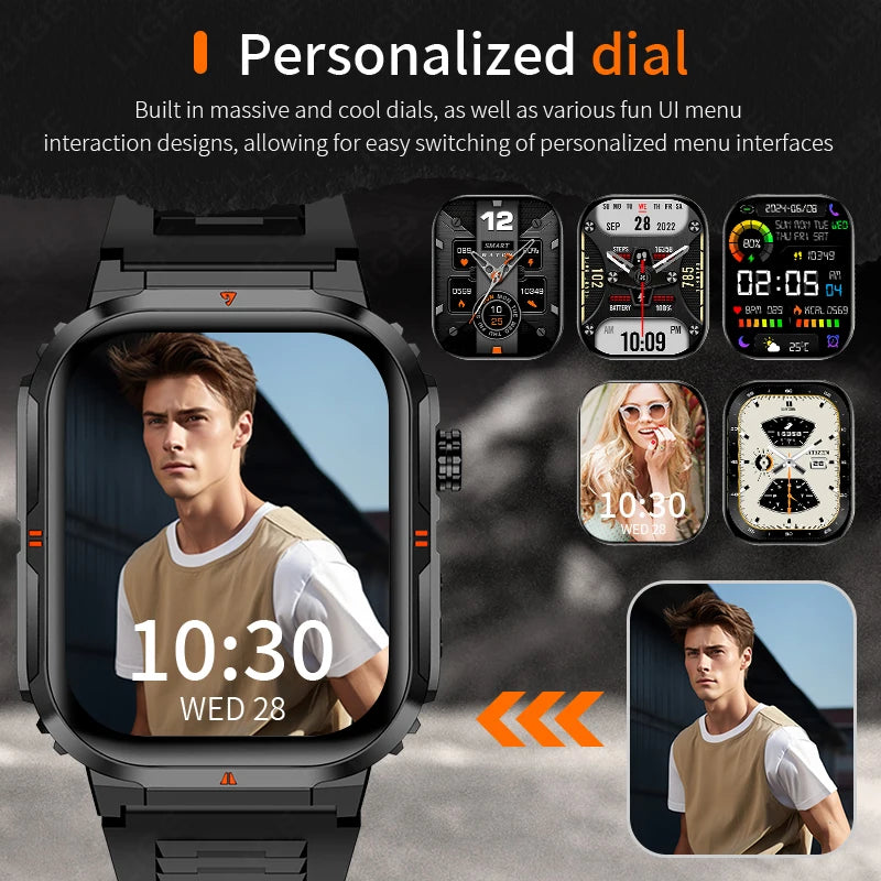 2025 New Professional Sports Smart Watch Men 2.01'' Large Screen Bluetooth Call Watches Flashlight Waterproof Outdoor Smartwatch