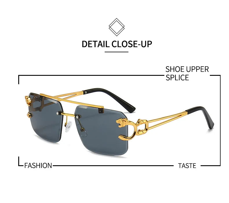KAMMPT Vintage Rimless Sunglasses Men Women Fashion Oversized Square Shades Eyewear New Double Bridge Gradient UV400 Sun Glasses