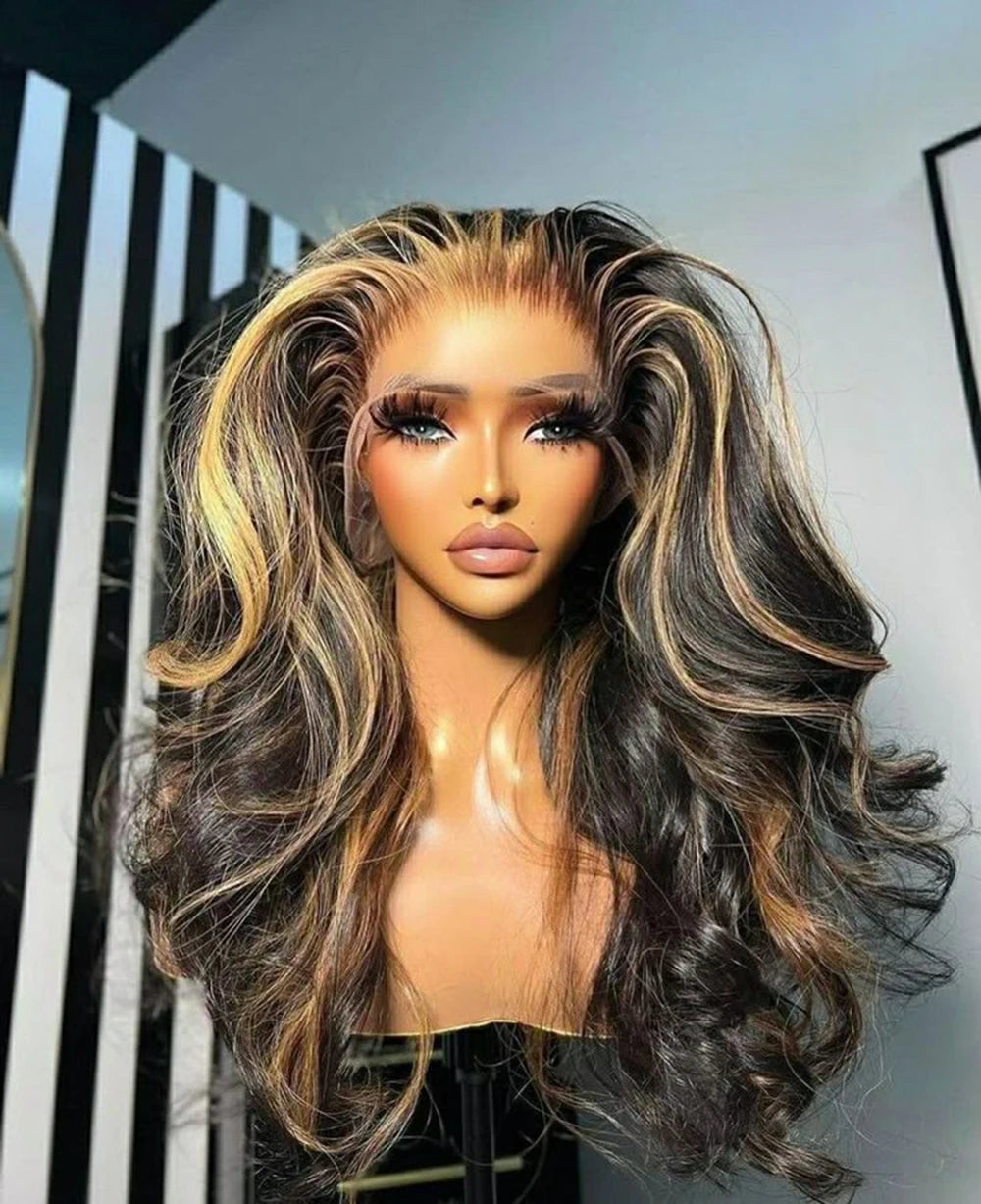 13X6 Lace Front Wig Highlight Black with Red Blonde Wig Synthetic 13x4 Lace Front Wigs Pre Plucked With Hairline Women's Wig