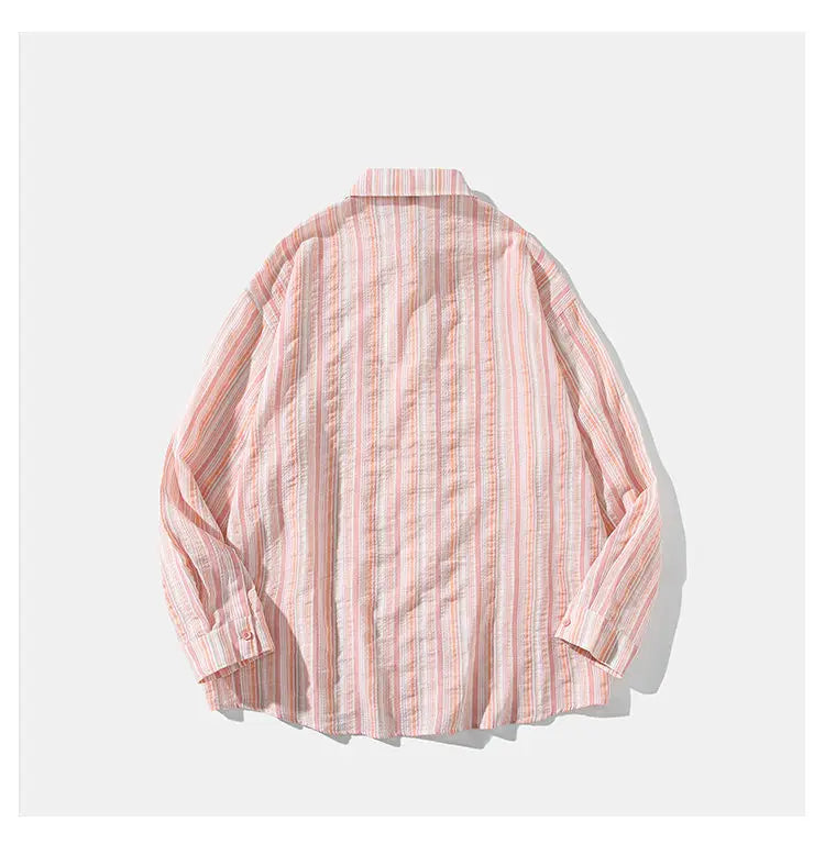 New Striped Long Sleeve Shirt for Men & Women | Trendy Fall Button-Down Shirt | Casual & Office Wear | Lapel Collar Fashion Top