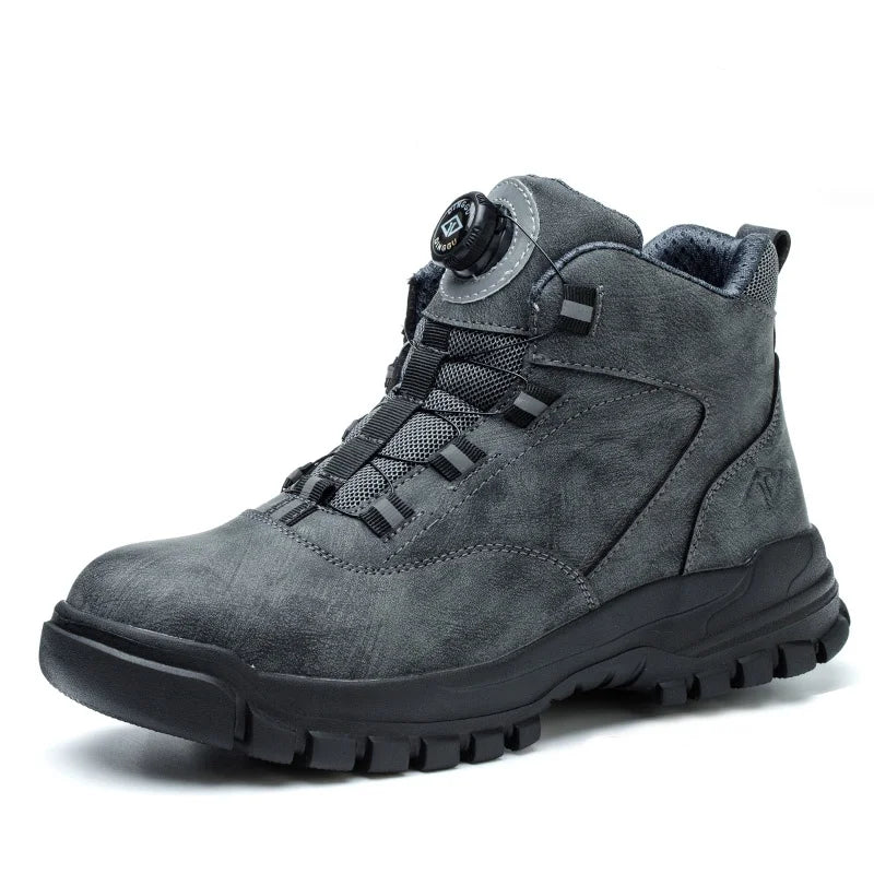 Rotating Buttons Safety Shoes Men Waterproof Work Boots Anti-smash Anti-puncture Protective Autumn Winter light Work Shoes