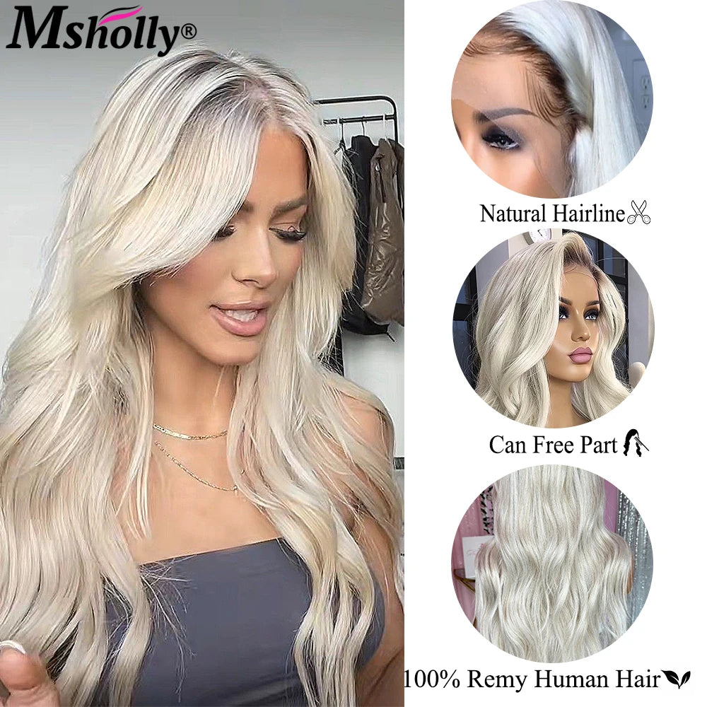 Pre Bleached Pre Plucked Lace Front Wig Human Hair Hightlight Cream Platinum Blonde Body Wave Remy Human Hair Wigs For Women