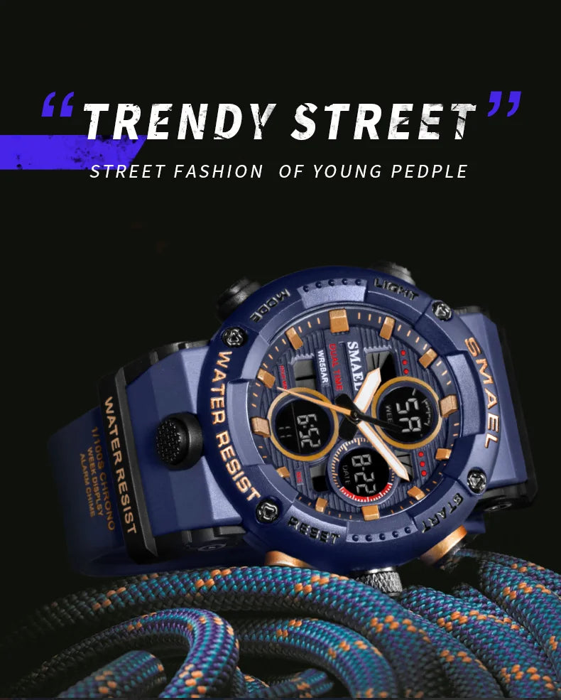 SMAEL Watch Men Waterproof LED Digital Watches Stopwatch Big Dial Clock For Male 8038 Sport Men Watches Quartz