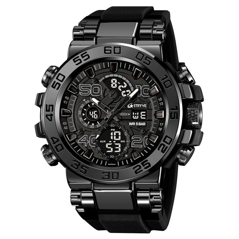 New STRYVE 8030 Men's Watch Fashion Sports Waterproof Wristwatch High Quality Digital-Analog Dual Movement Calendar Aralm Week