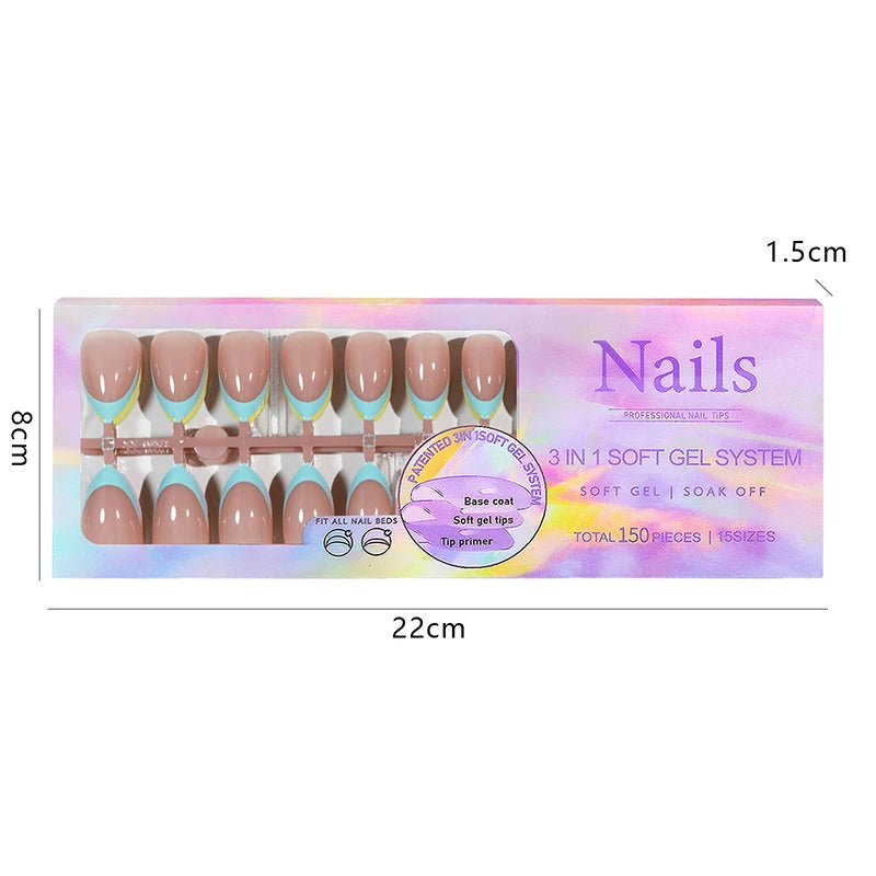 150Pcs/Box Acrylic Press on Nails Full Cover Fake False Tips Soft Gel Extension T-shaped Oval Capsule Almond Sculpted Salon DIY