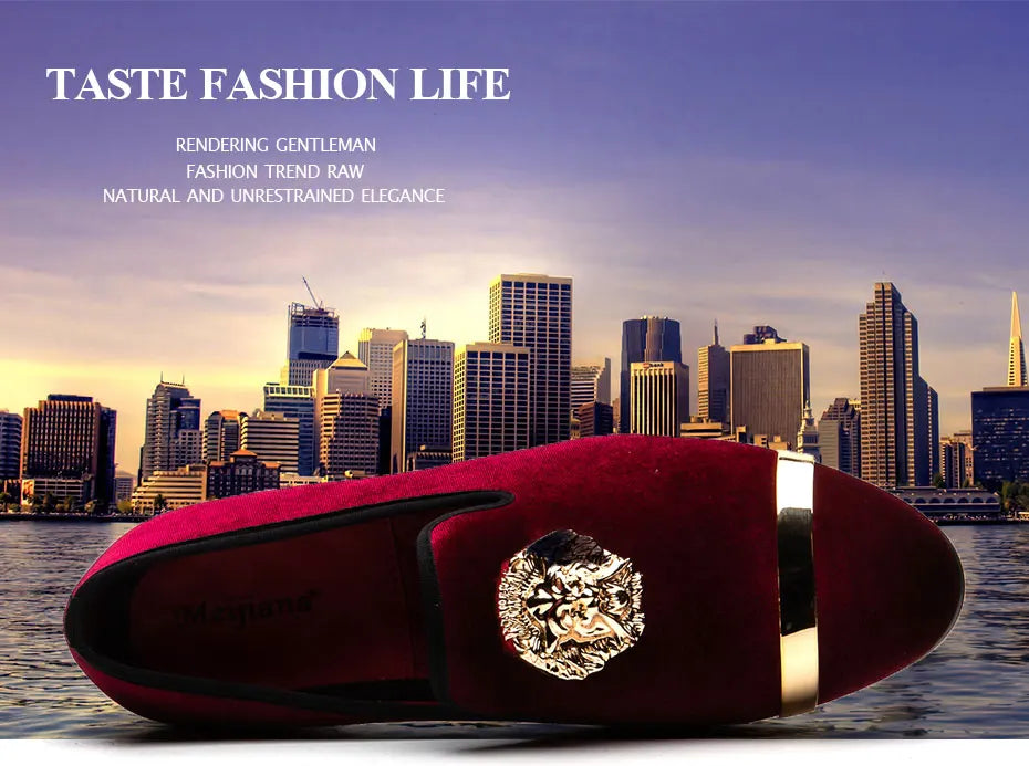 Men Dress Shoes Wedding Party Shoes Loafers Fashion Tiger Gold Metal Men Flats Factory  Big Size 38-47