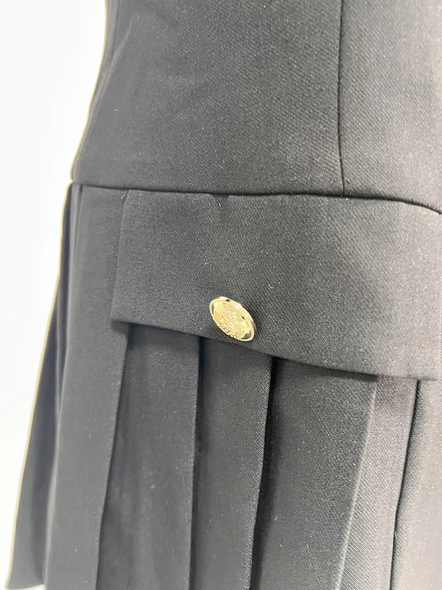 TWOTWINSTYLE Hit Color Spliced Button Slimming Dresses for Women Lapel Long Sleeve Temperament Mini Dress Female Clothes