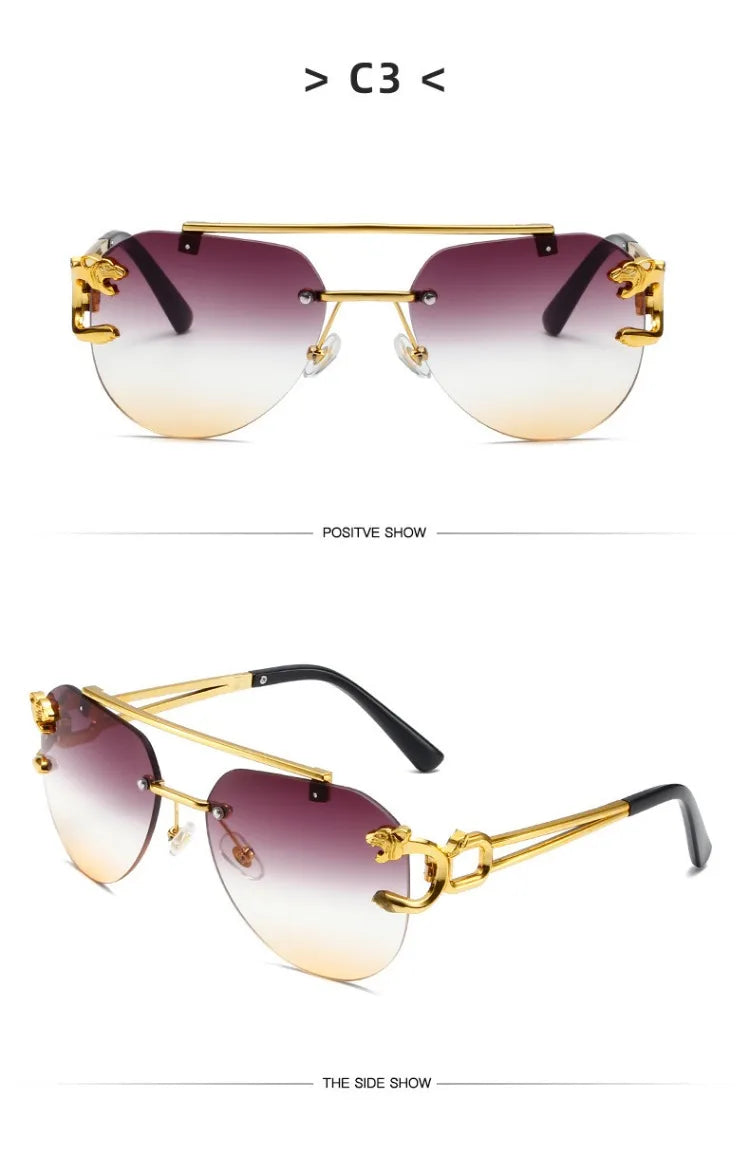 Rimless Vintage Sunglasses for Women Luxury Oversized Fashion Glasses Pilot Gradient Outdoor Shades Sun Glasses Gafas De Sol
