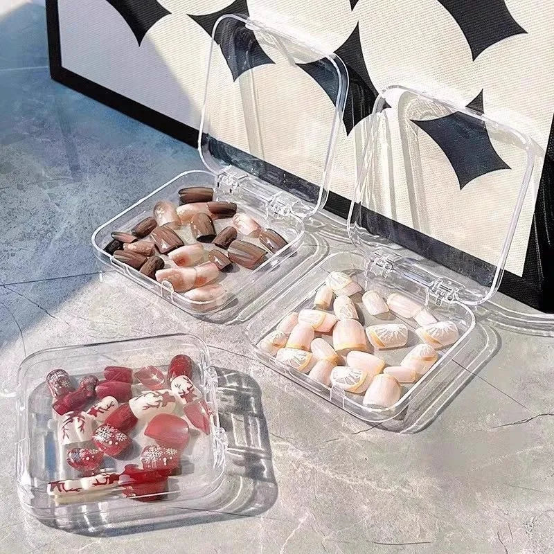 10PCS Press-On Nail Storage Acrylic Boxes with Adhesive Sheets Transparent Clear Nail Boxes Jewelry Storage Tool&Accessories