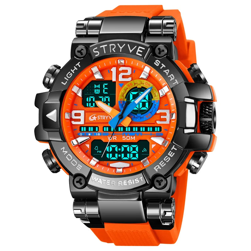 New STRYVE Brand Sports Relojs Hot Men's Digital-Analog Dual Movement Luminous Calendar 5ATM Waterproof Watches 8025 and 8026