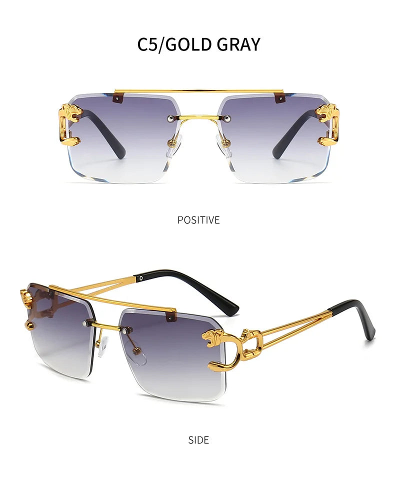 KAMMPT Vintage Rimless Sunglasses Men Women Fashion Oversized Square Shades Eyewear New Double Bridge Gradient UV400 Sun Glasses