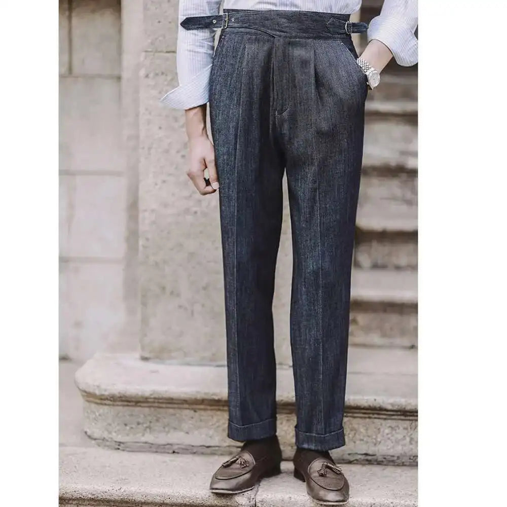 2022 Fashion Mens Dress Pant High Waist Straight Pants Men Spring  Business Versatile Belt Trouser Gentleman Paris Button Pant