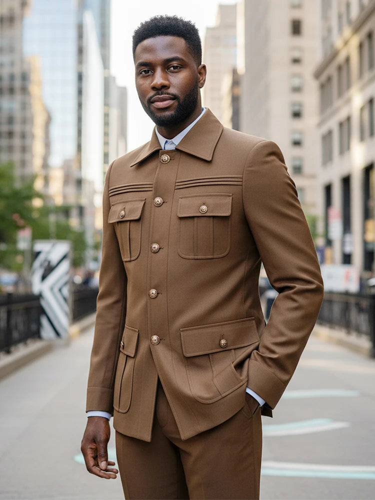 ST Cassy slim fitting Men's Suit thin version Classic Fit Single Breasted Multiple pockets Solid Color Casual Business