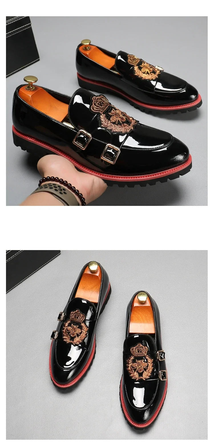 Luxury Leather Shoes for Men Fashion Embroidery Men British Style Monk Shoes High Quality Loafers Casual Business Men Shoes 2025