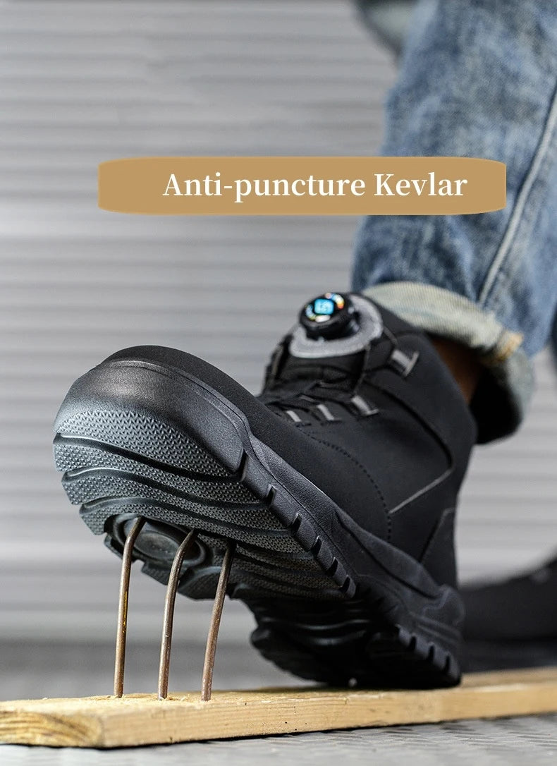 Rotating Buttons Safety Shoes Men Waterproof Work Boots Anti-smash Anti-puncture Protective Autumn Winter light Work Shoes