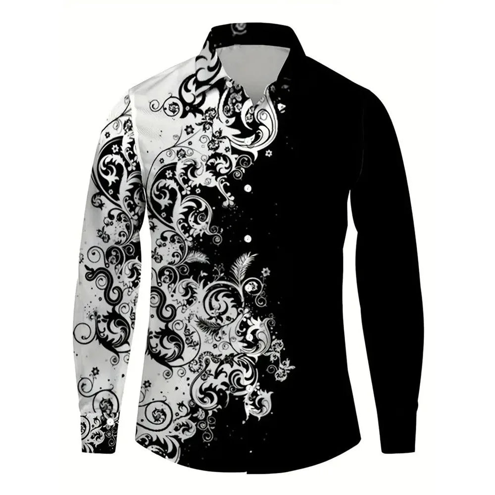 Men's Autumn Long Sve Printed irt Loose Fit Breathable Youthful Sle Casual Wear Comfortable Polyester Fabric