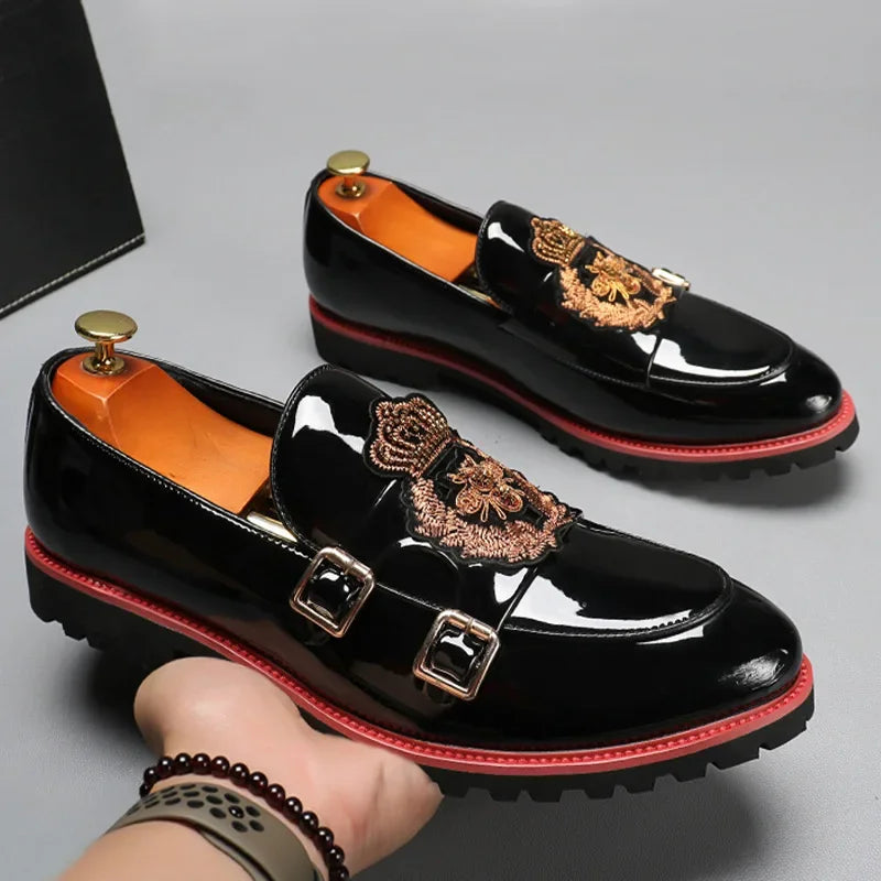 Luxury Leather Shoes for Men Fashion Embroidery Men British Style Monk Shoes High Quality Loafers Casual Business Men Shoes 2025