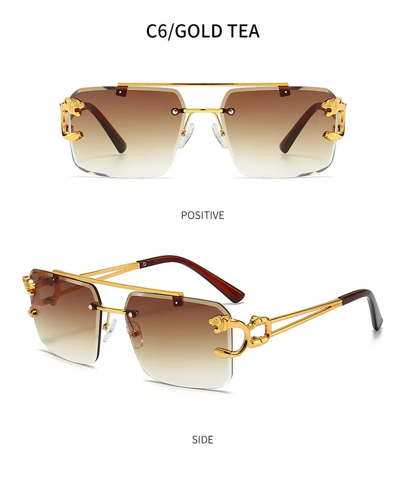 KAMMPT Vintage Rimless Sunglasses Men Women Fashion Oversized Square Shades Eyewear New Double Bridge Gradient UV400 Sun Glasses