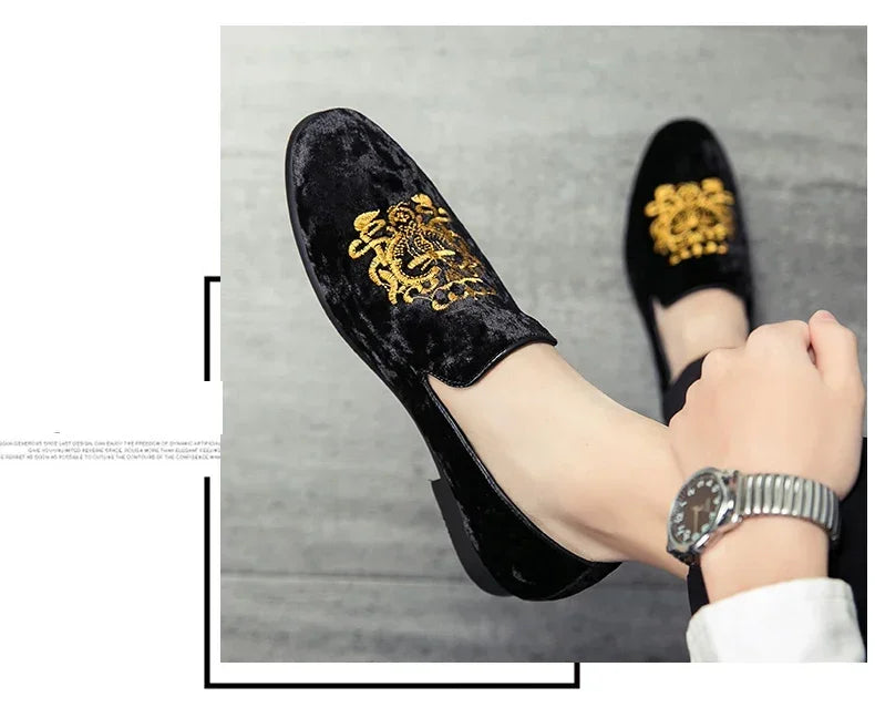 Wedding Dress Shoes Casual Men Loafers New Big Size Lazy Peas Shoes Embroidery Moccasins Suede Leather Shoes Zapatos 48 47
