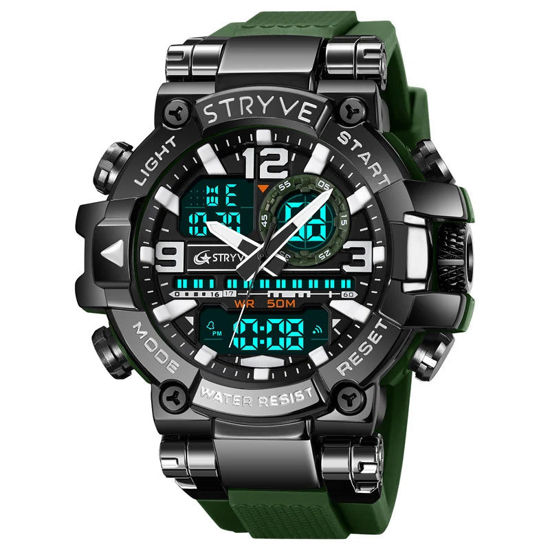 New STRYVE Brand Sports Relojs Hot Men's Digital-Analog Dual Movement Luminous Calendar 5ATM Waterproof Watches 8025 and 8026