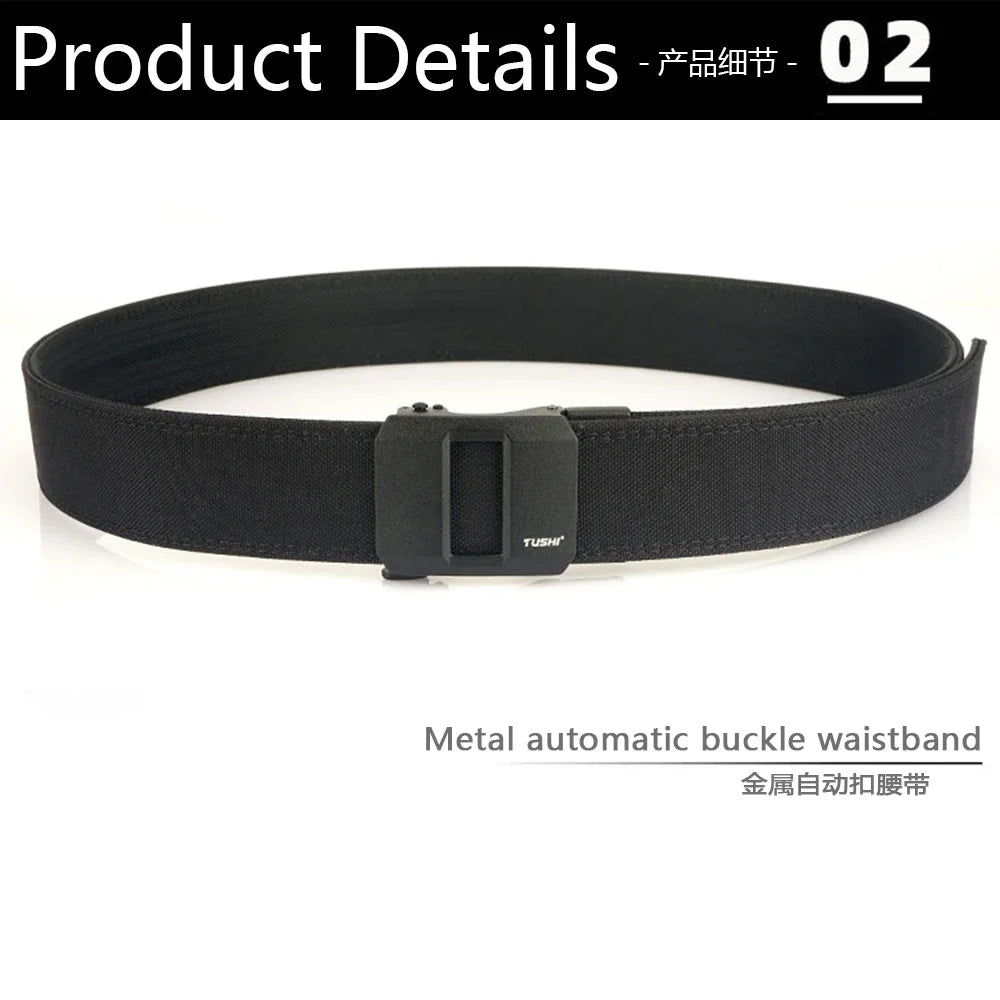 TUSHI Brand 4.3CM Wide double-layer reinforced automatic buckle training quick hanging pistol belt Mens nylon outdoor leisure