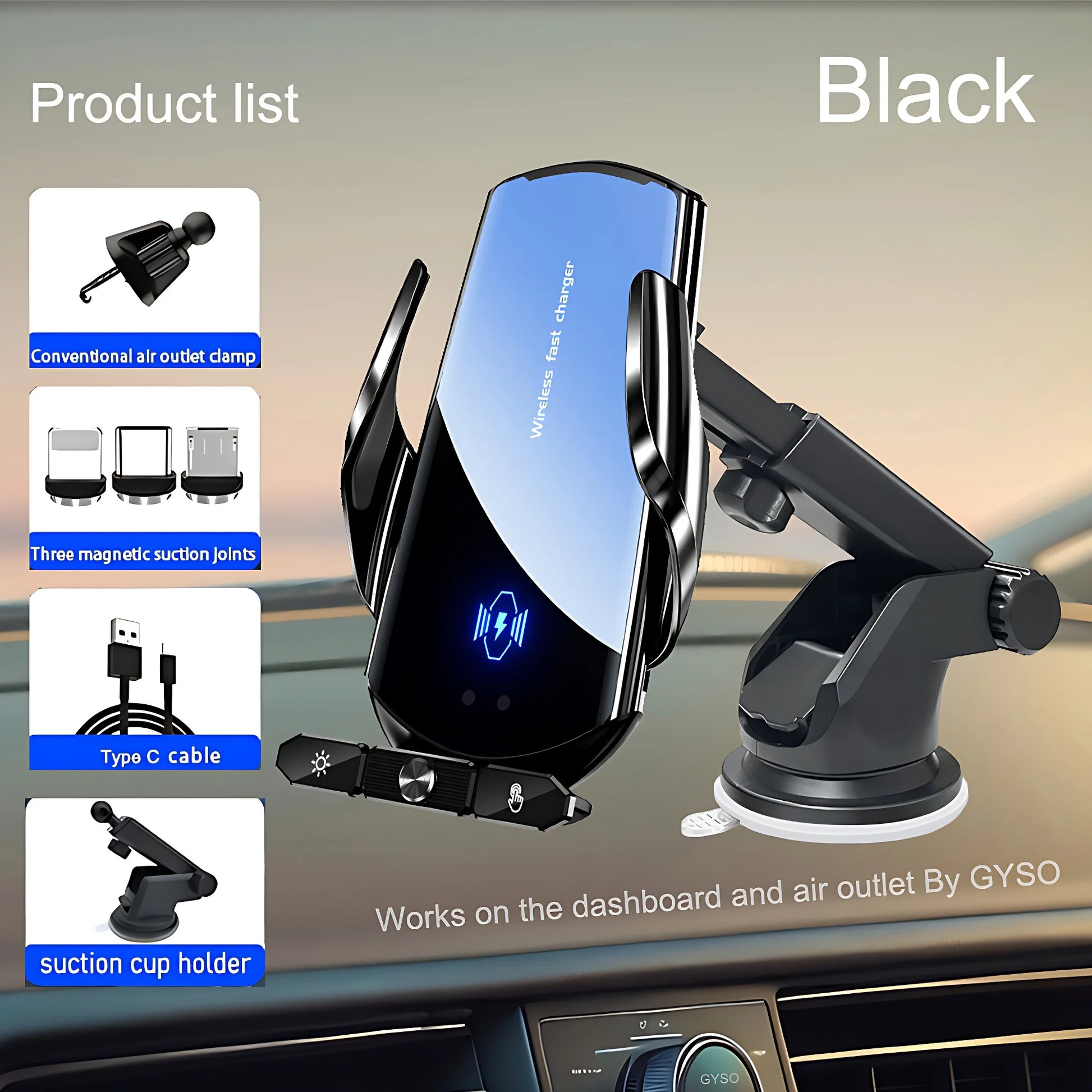 Car Phone Holder Wireless Charger For iPhone 12 13 14 15 Pro Max Sucker For Windshield Dashboard Air Vent Fast Charging Station