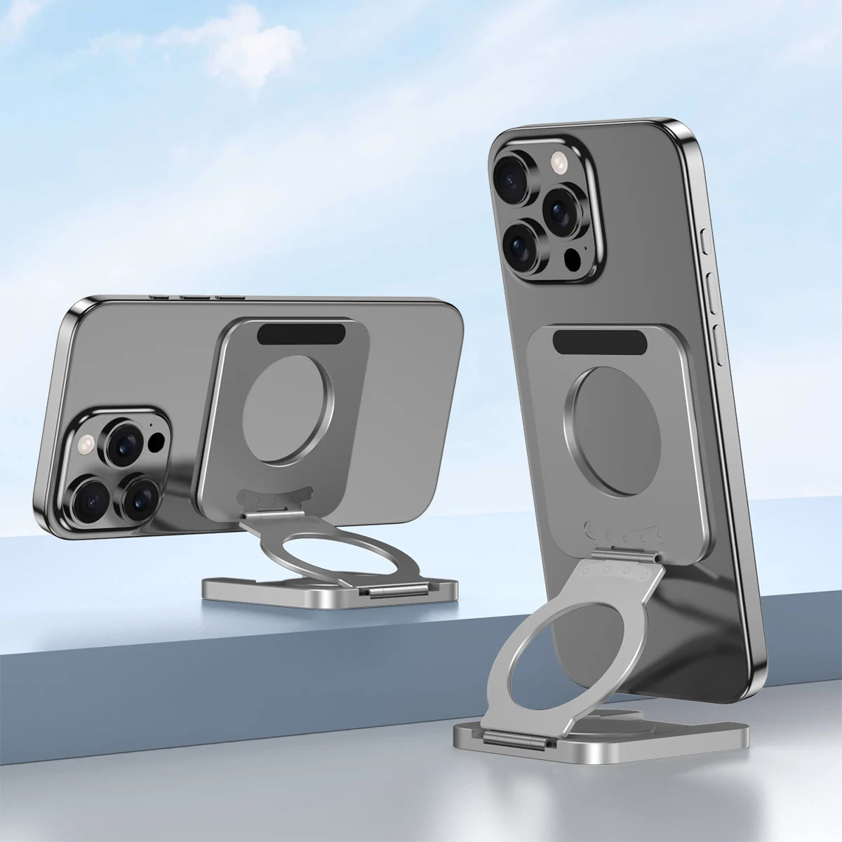 Foldable Double Sided Magnetic Phone Holder for Magsafe Gym Treadmill Universal Folding Car Holder Magnetic Smartphone Stand