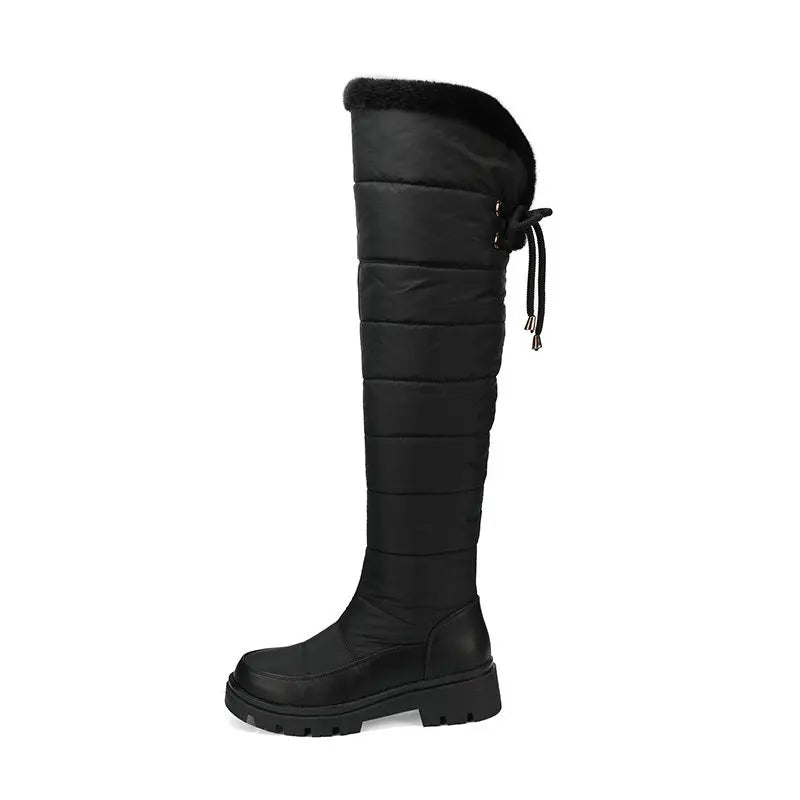 Warm Snow Boots Winter Thick Fleece Lining Women Shoes Waterproof Down Cotton Knee Length Long Boots Lace Up Warm Cotton Shoes