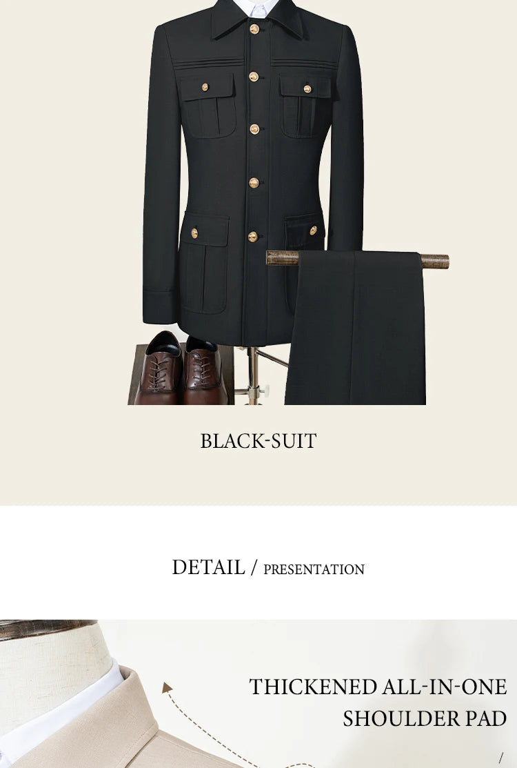 ST Cassy slim fitting Men's Suit thin version Classic Fit Single Breasted Multiple pockets Solid Color Casual Business