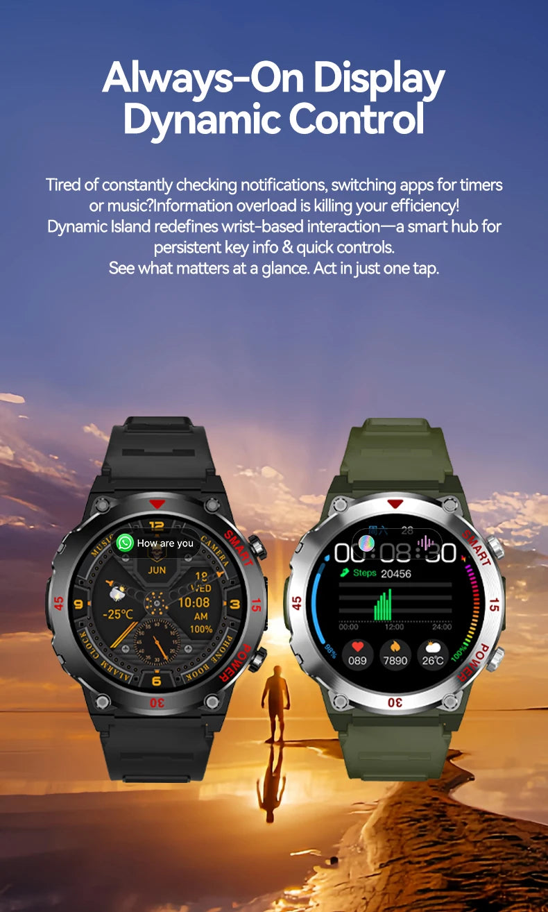 LAXASFIT 2025 New Rugged Military Smart Watch Men's Heart Rate Flashlight Outdoor Sports Tracker Bluetooth Talk Smart Watch