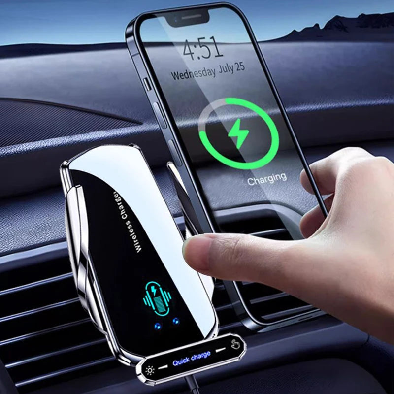 Wireless Charger Car Mount Cell Phone Holder Mobile Support For Car Holder Automotive Electric Induction Auto Clamping For Phone