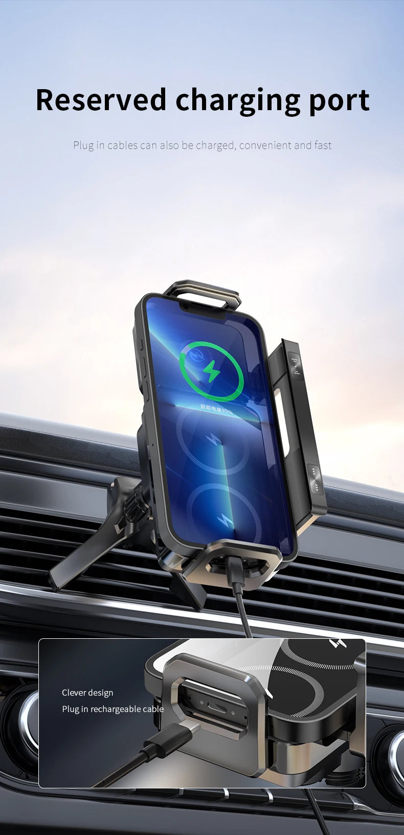 New High Intelligent Mobile Phone/Pad Holder Magnetic Phone Holder for Car Auto Rotating Phone Holder Wireless Car Charger
