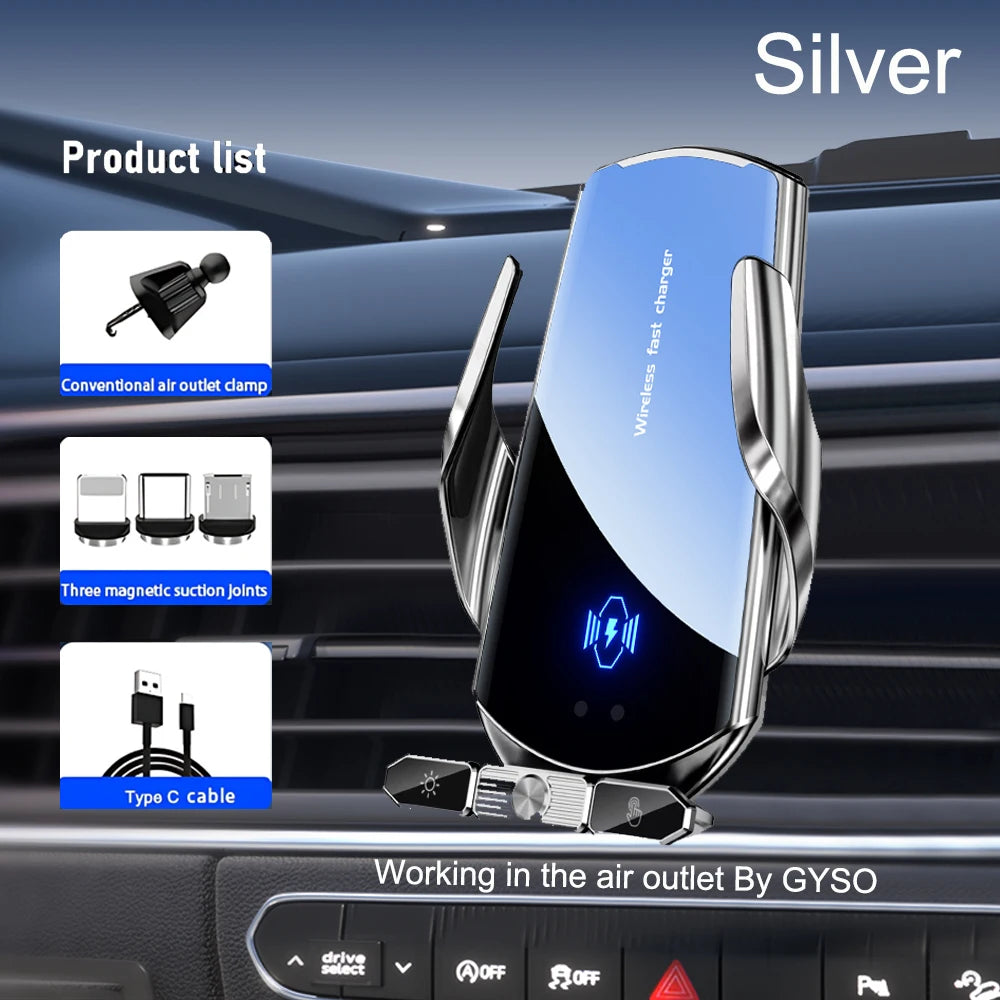Car Phone Holder Wireless Charger For iPhone 12 13 14 15 Pro Max Sucker For Windshield Dashboard Air Vent Fast Charging Station