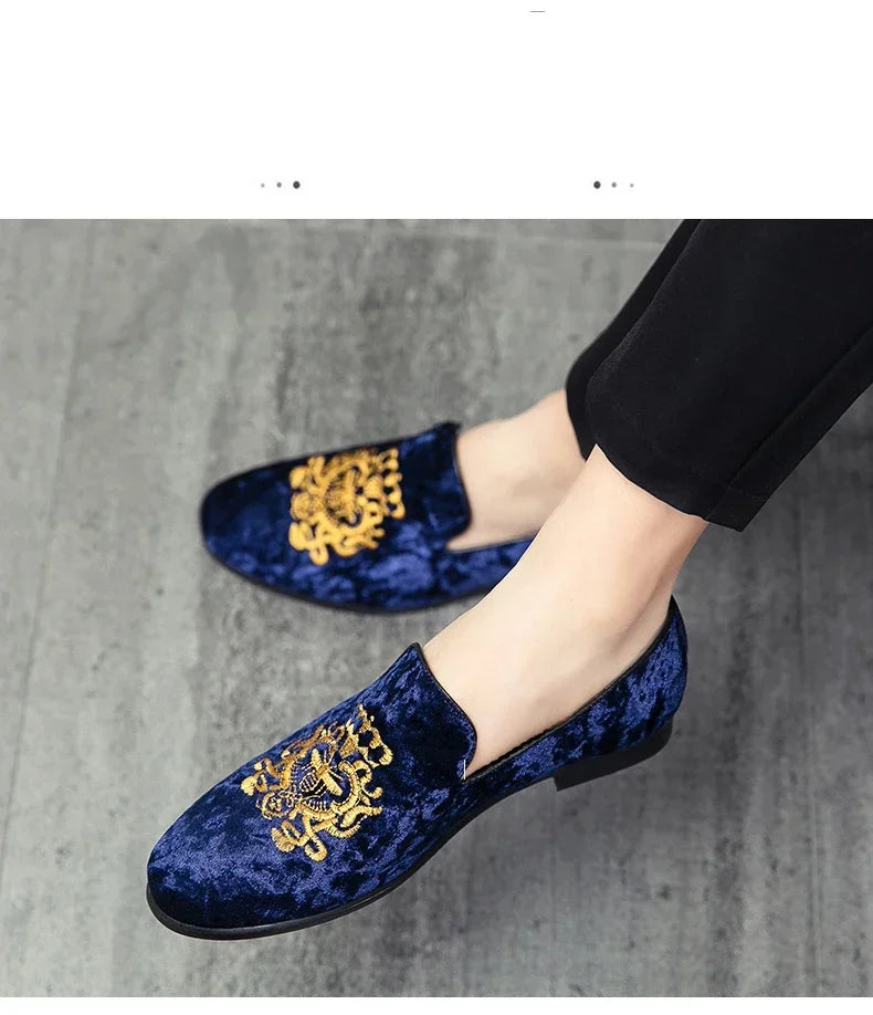 Wedding Dress Shoes Casual Men Loafers New Big Size Lazy Peas Shoes Embroidery Moccasins Suede Leather Shoes Zapatos 48 47